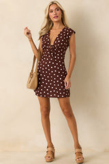 MINKPINK Chocolate Brown Polka Dot Cedar Bias Mini Dress