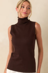 Peaceful Feelings Chocolate Brown Sleeveless Turtleneck Sweater