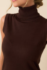 Peaceful Feelings Chocolate Brown Sleeveless Turtleneck Sweater