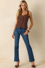 Sweet And Certain Chocolate Brown Button Front Waistcoat Top