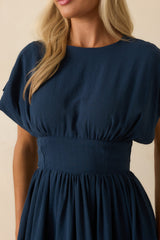 As Promised Navy Short Sleeve Cinched Waist Maxi Dress