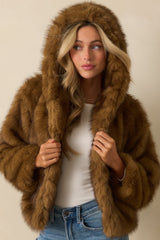 Everything Considered Brown Faux Fur Hooded Jacket