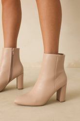 From Here On Beige Faux Leather Block Heel Ankle Boots (BACKORDER FALL 2027)