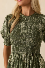Kind Of Her Thing Green Multi Print Toile Cotton Mini Dress