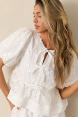Picnic At Sunset White Floral Embroidered Blouse