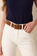 For The Right Moment Cognac Brown Faux Leather Belt