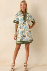 Quiet Radiance Green Multi Floral Print Cotton Mini Dress
