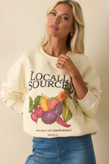 Locally Sourced Ivory Cotton Graphic Crewneck Sweatshirt