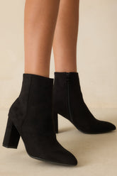 From Here On Black Faux Suede Block Heel Ankle Boots