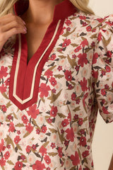 Endless Daydreaming Dark Rust Multi Floral Print Cotton Mini Dress