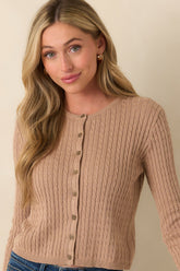Easy to Admire Dark Taupe Cotton Cable Knit Cardigan