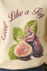 Sweet Like A Fig Ivory Cotton Graphic Crewneck Sweatshirt