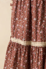 More To Come Mocha Brown Multi Floral Print Cotton Maxi Dress