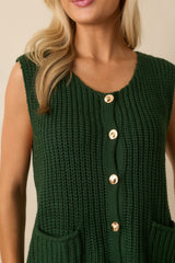 Without Hesitation Hunter Green Knit Button Front Sweater Vest