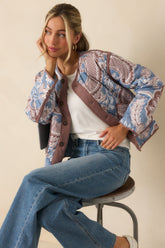Got It Covered Ash Blue Multi Paisley Floral Print Cotton Jacket