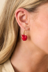 The Perfect Lesson Red Apple Charm Drop Earrings