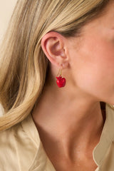 The Perfect Lesson Red Apple Charm Drop Earrings