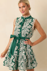 Stand Out Emerald Green Floral Embroidered Cotton Mini Dress
