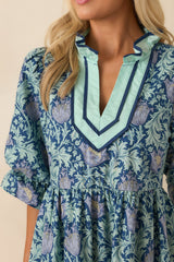 Let It Be Lovely Navy Multi Floral Print Cotton Mini Dress