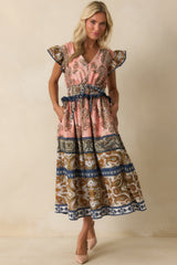The Way It Goes Rose Pink Multi Print Cotton Midi Dress
