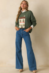 Reminds Me Of Home Green Knit Cotton Crewneck Sweater