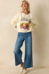Locally Sourced Ivory Cotton Graphic Crewneck Sweatshirt