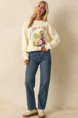Sweet Like A Fig Ivory Cotton Graphic Crewneck Sweatshirt