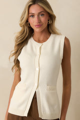She's Still Got It Ivory Button Up Knit Sweater Vest