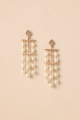Ending On A High Note Gold Ivory Pearl Chandelier Drop Earrings