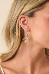 Own The Evening Gold Ivory Pearl Floral Drop Earrings