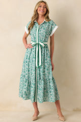 It's Nothing Personal Green Floral Print Cotton Midi Shirt Dress