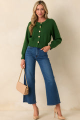 Kind Of Comforting Hunter Green Button Front Long Sleeve Cardigan