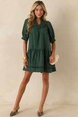 Feels Just Right Hunter Green Puff Sleeve Embroidered Eyelet Mini Dress