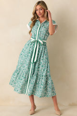 It's Nothing Personal Green Floral Print Cotton Midi Shirt Dress