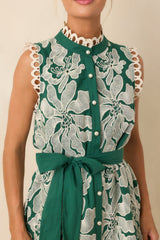 Stand Out Emerald Green Floral Embroidered Cotton Mini Dress