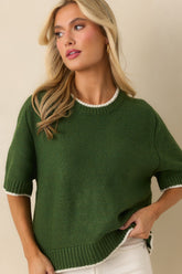 Never Looked Back Green Contrast Trim Short Sleeve Sweater