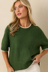Never Looked Back Green Contrast Trim Short Sleeve Sweater