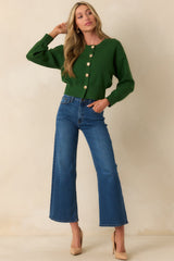 Kind Of Comforting Hunter Green Button Front Long Sleeve Cardigan