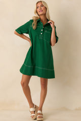 Going The Distance Kelly Green Cotton Mini Shirt Dress