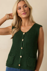 Without Hesitation Hunter Green Knit Button Front Sweater Vest
