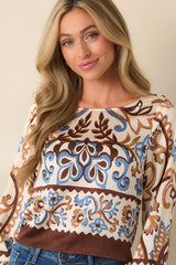 It'll All Make Sense Ivory Multi Print Satin Long Sleeve Top