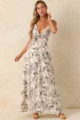 Just Fell Into Place Ivory Tropical Print Linen Blend Maxi Dress