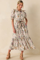 Look No Further Ivory Multi Floral Print Cotton Maxi Shirt Dress