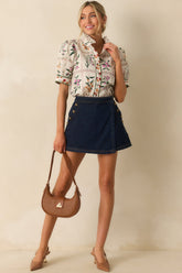 Full Of Light Ivory Multi Floral Print Cotton Button Up Top