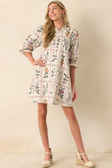 Do It Just For You Ivory Multi Floral Print Cotton Mini Dress