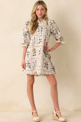 Do It Just For You Ivory Multi Floral Print Cotton Mini Dress