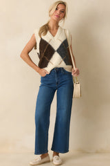 At The Right Time Ivory Argyle V-Neck Sweater Vest
