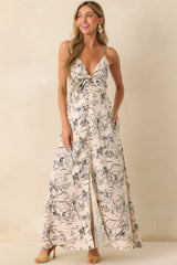 Just Fell Into Place Ivory Tropical Print Linen Blend Maxi Dress