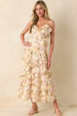 Left Me Speechless Ivory Multi Floral Print Ruffle Maxi Dress