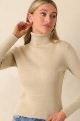 Let It Be Khaki Ribbed Long Sleeve Turtleneck Sweater